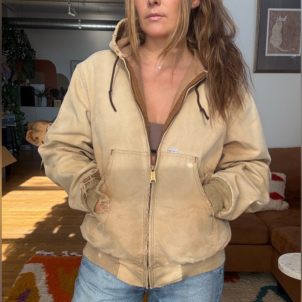 Very Distressed Women's Tan Carhartt Hooded Jacket